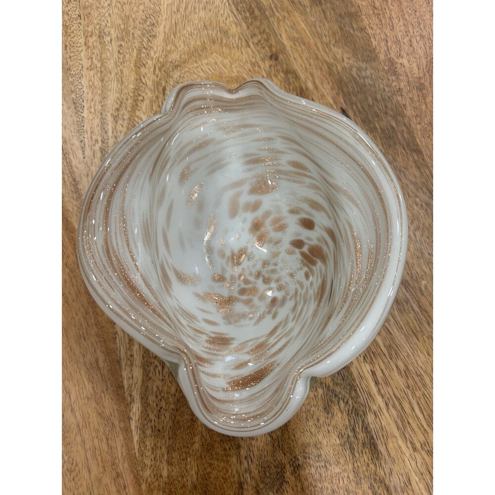 Vintage Murano Glass Copper Shimmering Swirl Speckle Dish Bowl